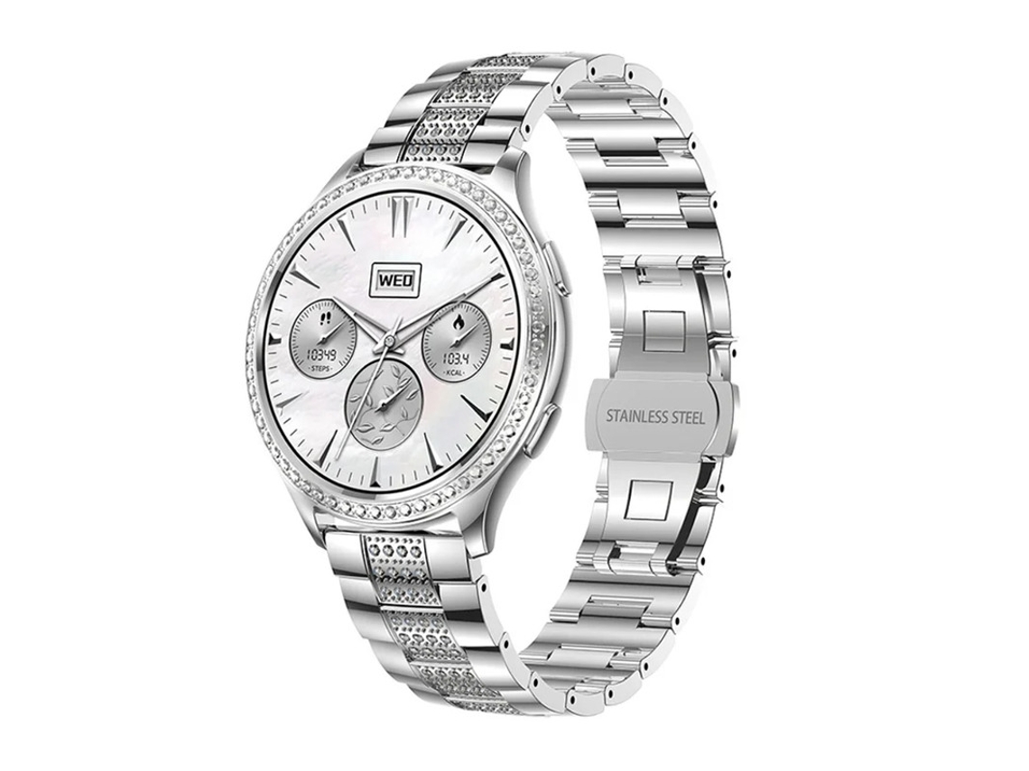 Reloj inteligente con llamadas Bluetooth, múltiples modos deportivos y detalles en diamantes, plateado Bestvite