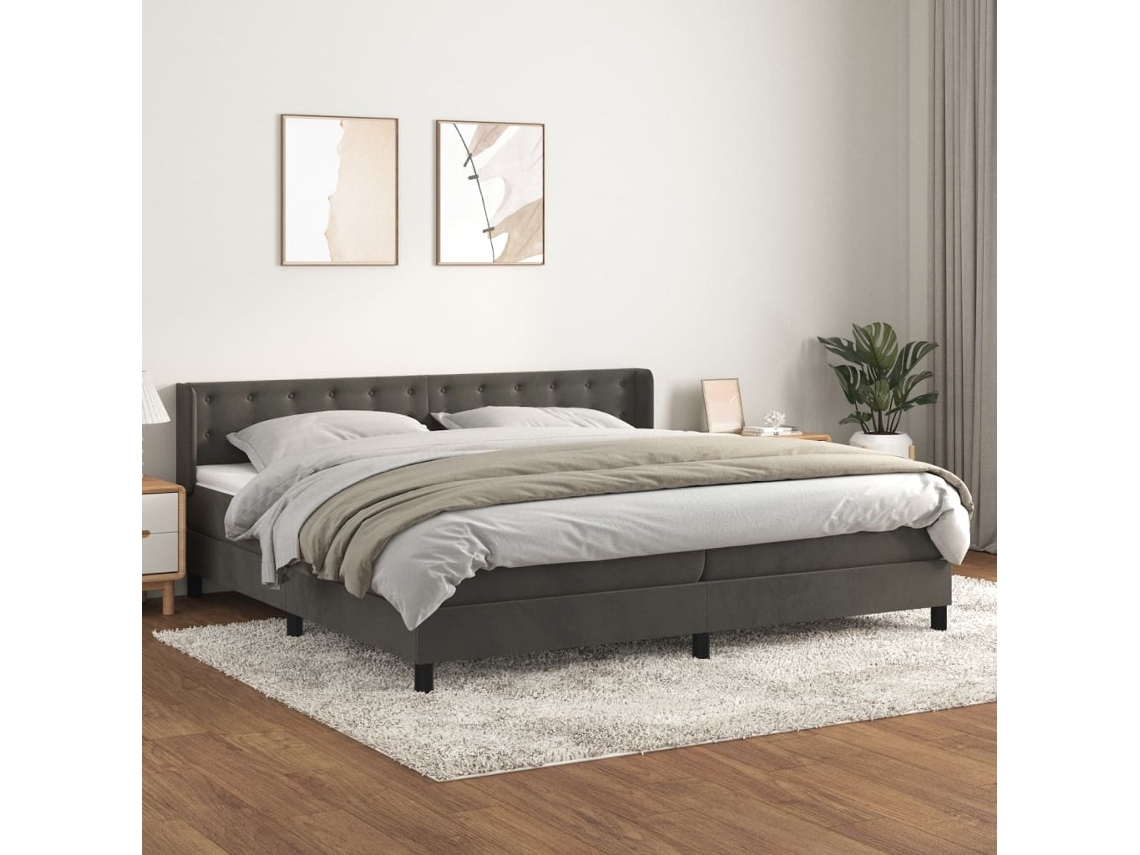 Cama box spring con colchón terciopelo gris oscuro 200x200 cm