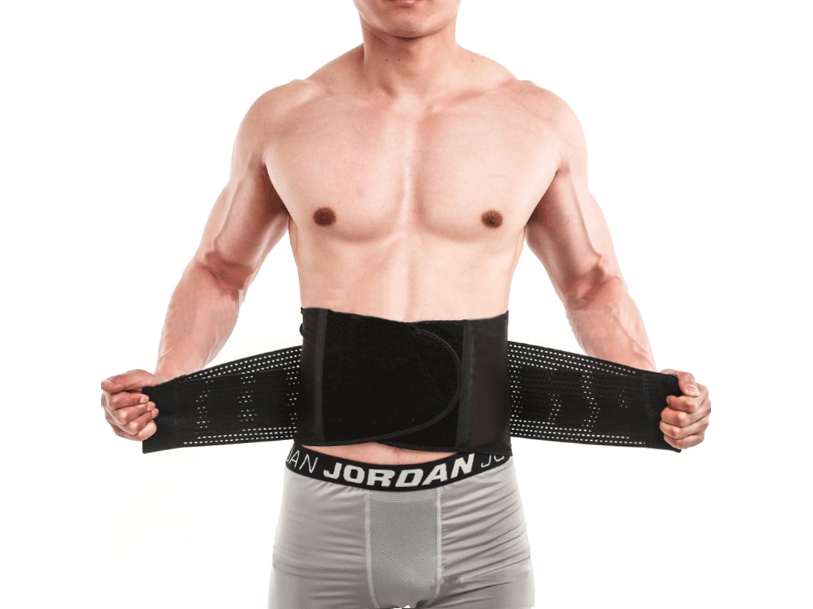 (Negro G) Cinturón de soporte abdominal, cinturón de protección lumbar, cintura ajustable, correas de malla