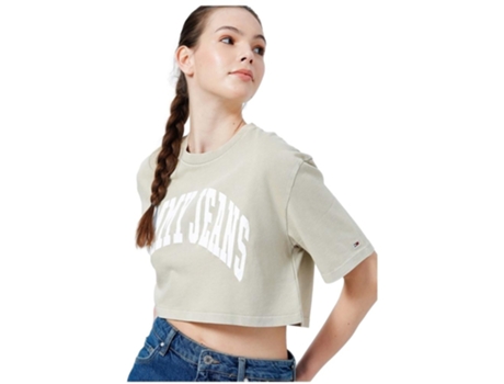 Camiseta de Mujer TOMMY JEANS Corta Oversized Crop Beige (M)