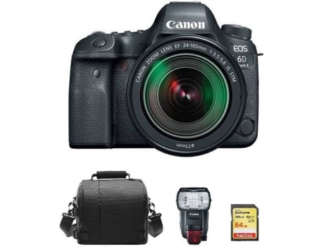 Cámara Reflex CANON EOS 6D II + Objectivo EF 24-105mm F3.5-5.6 IS STM + Tarjeta SD 64GB + Bolsa + Canon Flash 600EX II RT (Full Frame)