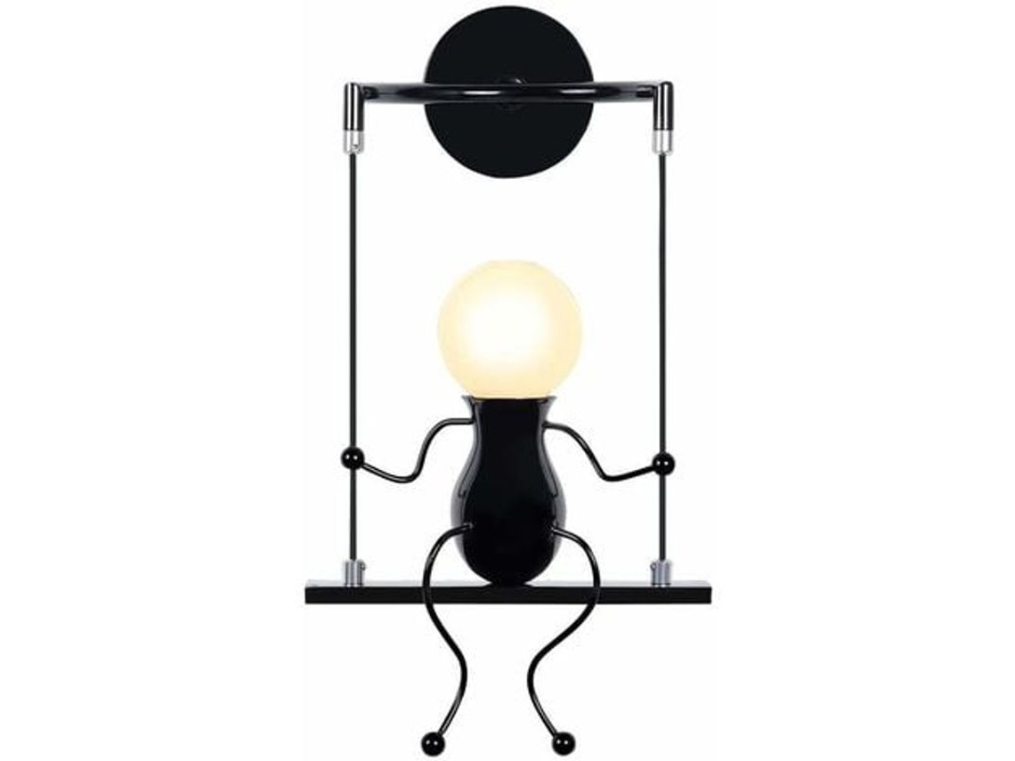 Lámpara De Pared Infantil Moderna Con Diseño De Muñeca Colgante En Hierro Forjado Negro Para Dormitorio Y Sala De Estar.