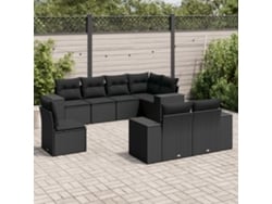 Conjunto de 8 sofás de jardín con cojines de mimbre sintético negro, Dkd Home Decor
