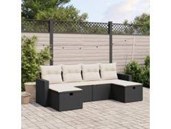 Conjunto de sofá de jardín de 6 piezas con cojines, mimbre sintético negro, DKD Home Decor