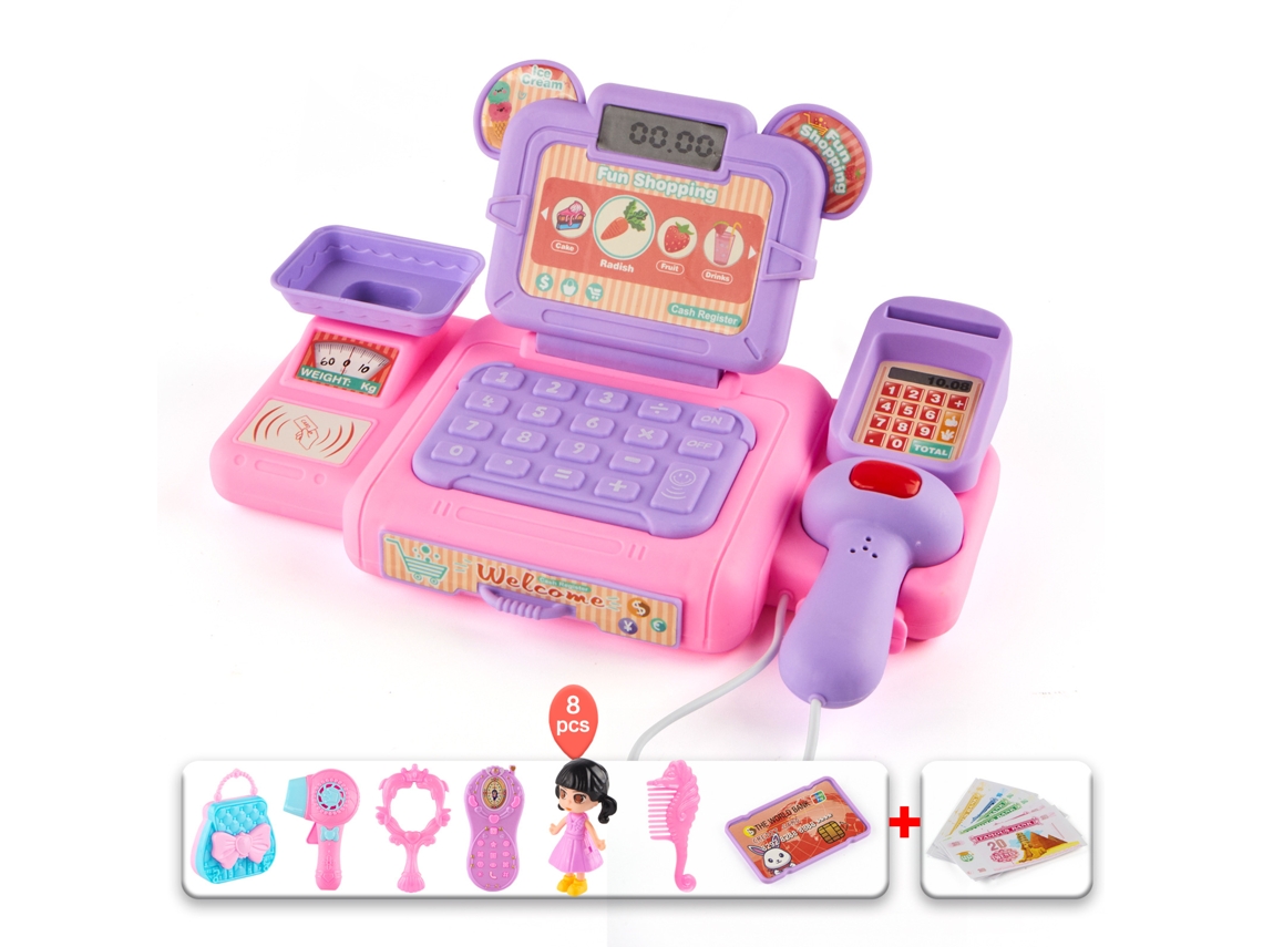 Juega a simular con una caja registradora de juguete. Caja registradora rosa + Juguete para disfrazarse CHENNNLS