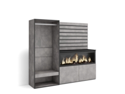 Aparador, aparador | Amplio espacio de almacenamiento | 167 x 145 x 35 cm | Para dormitorio | Chimenea eléctrica XXL | Armario abierto | Cemento Duérmete Online