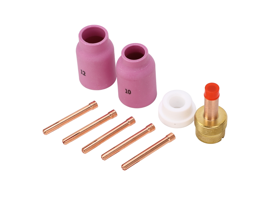 Kit De 9 Piezas De Boquillas Para Soldadura Tig Con Chaleco Y Accesorios Para Antorchas Wp 17, 18 Y 26 En Cobre Y Ptfe.