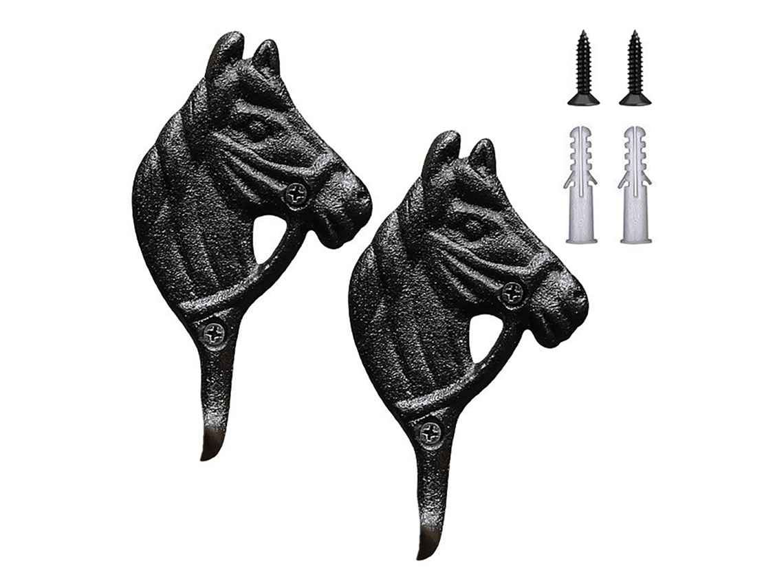 Gancho de cabeza de caballo de hierro, 2 piezas, negro y marrón