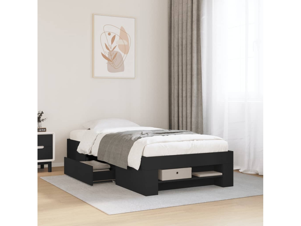 Estructura De Cama Madera De Ingeniería Negra 90x190 Cm