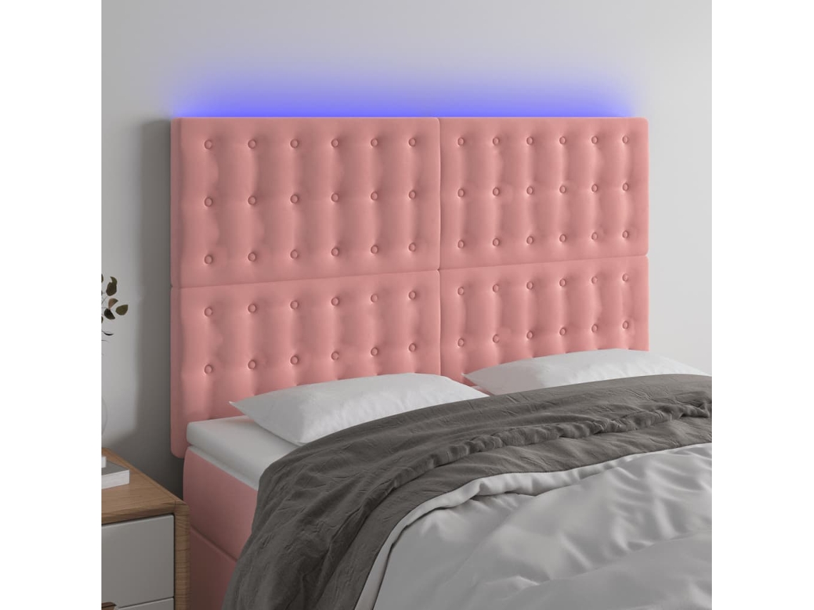 Cabecero Con Luces Led Terciopelo Rosa 144x5x118/128 Cm