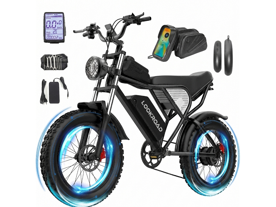 Bicicleta Eléctrica Lookroad L20 1500 W, 48 V, 20 Ah, 55 Km/h, Frenos De Disco Shimano, 7 Velocidades, 20x4,0” Neumáticos