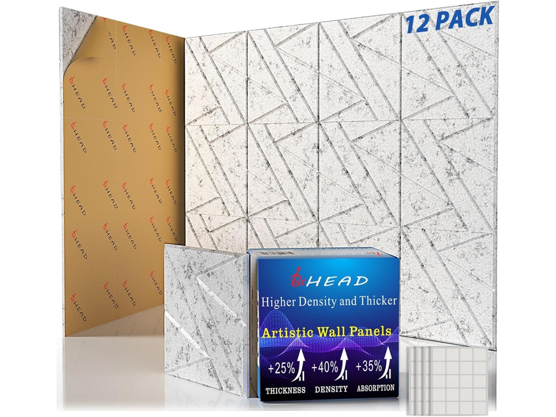 Paquete De 12 Paneles Acústicos Autoadhesivos Y Absorbentes De Sonido Fabricados Con Espuma De Alta Densidad – 30,5 X 1