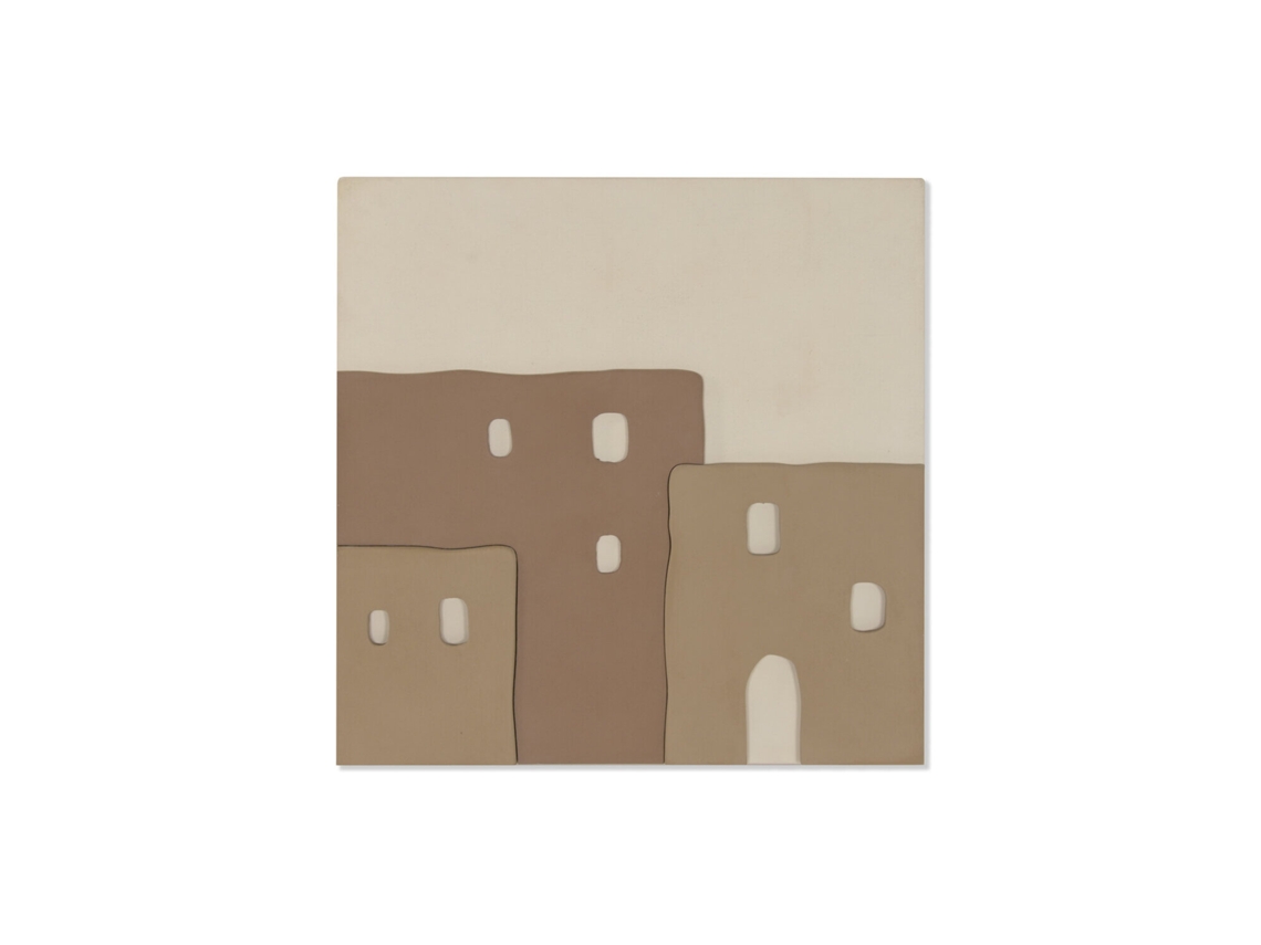 Cuadro Mdf Relieve Casas Marron Claro 80x6x80cm