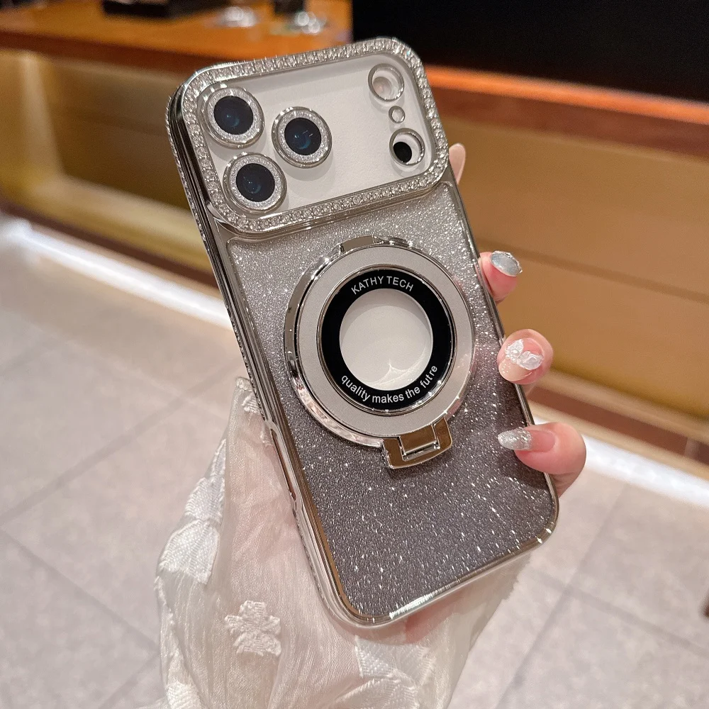 (plata, Iphone 14 Plus) Funda Para Teléfono De Alta Calidad Con Brillantes Diamantes De Imitación Y Soporte Magnético Para Carga Inalámbrica.