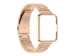 Correa de reloj inteligente para Xiaomi Redmi Watch2 Lite Versión internacional 2 en 1 Correa de reloj de metal de tres cuentas con marco de reloj (oro rosa)