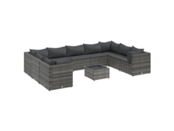 Conjunto 10 de muebles de jardín VIDAXL y cojines ratán sintético gris