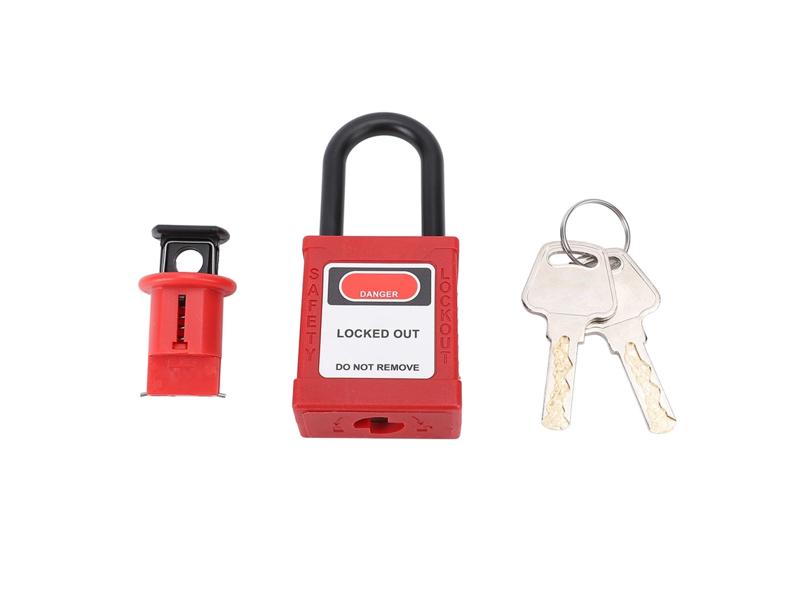 Candado De Seguridad Con Llave Para Interruptores Automáticos Eléctricos, Fabricado En Nailon Y Acero Inoxidable.