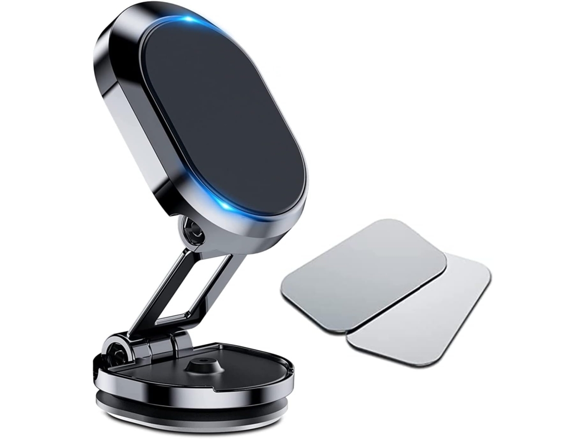 Soporte magnético plegable para teléfono de coche con base plegable y rotación de 360°, universal y portátil para todos los smartphones, Samsung y iPhone.
