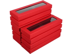 10 cajas de regalo transparentes con ventana para bolígrafos individuales, unidades en rojo.