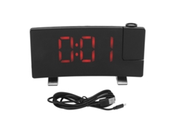 2026-reloj Despertador Con Proyección Radio Pantalla Led Curva Digital Letras Rojas Cuerpo Negro
