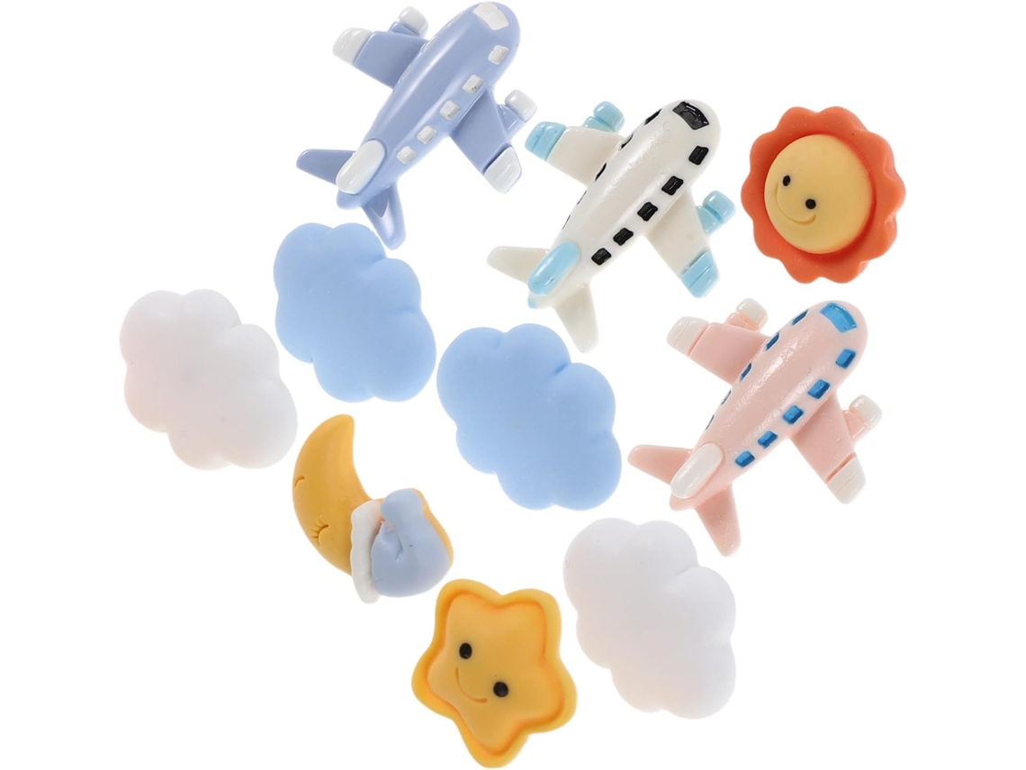 Juego De 10 Bonitas Chinchetas Decorativas De Resina Con Forma De Avión, Nube Y Sol.