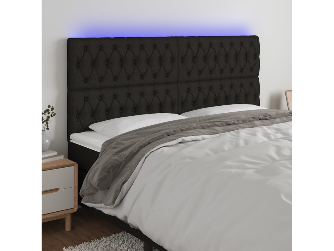 Cabecero Con Luces Led Tela Negro 200x7x118/128 Cm