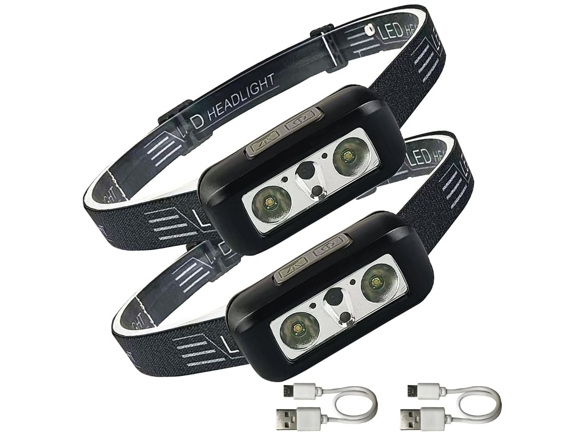 Linterna frontal recargable con sensor, 2 paquetes de 1200 lúmenes, LED blanco superbrillante, 3 modos, sensor de movimiento, impermeable, Yunzii