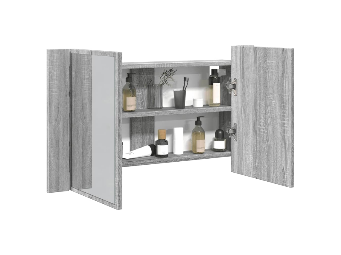Armario Espejo De Baño Con Luz Led Acrílico Gris 80x12x45 Cm