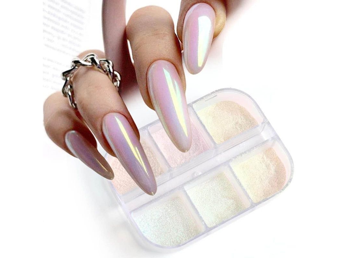 Polvo Para Uñas Chrome Pearl Con Efecto Holográfico Y Purpurina Para Decoración De Uñas 6 En 1