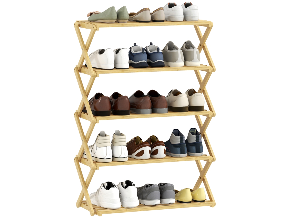 Zapatero Plegable De Bambú Con 5 Niveles, Color Natural.