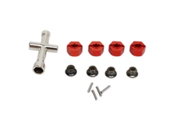 Adaptadores de rueda hexagonales de aluminio de 12 mm (2026) con llave de cruz para mejoras de coches RC - Accesorios rojos