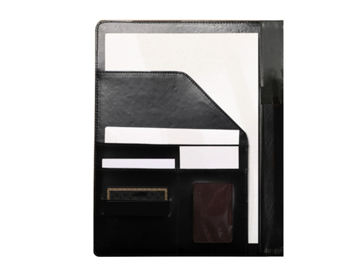 Carpeta Organizadora De Negocios De Piel Sintética Negra Para Documentos Y Tarjetas Con Bolígrafo Y Bloc De Notas A4.