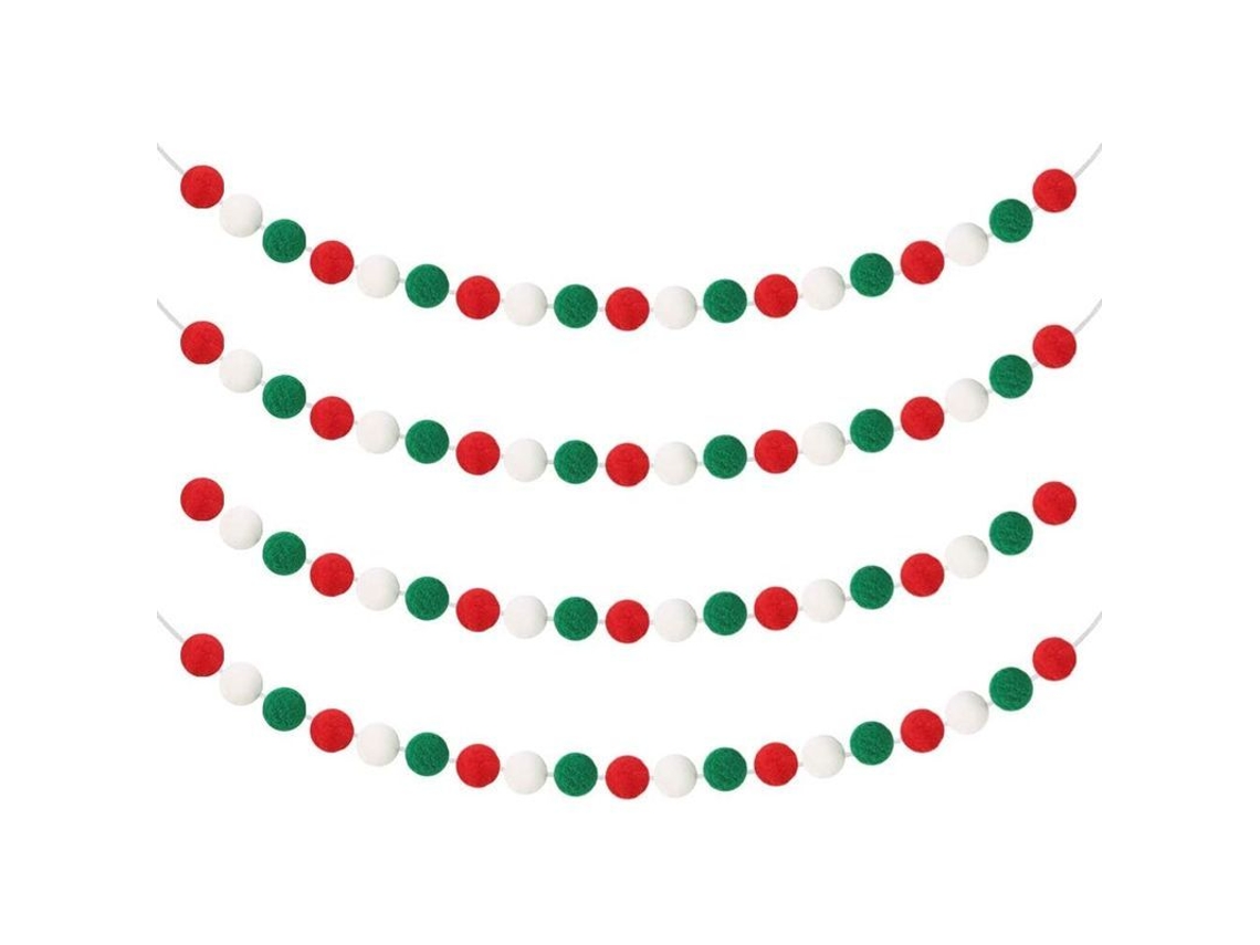 2026-guirnalda De Navidad, 4 Pack De Bolas De Lana Felta Rojo Verde Blanco Para Decoración Hogar 2m