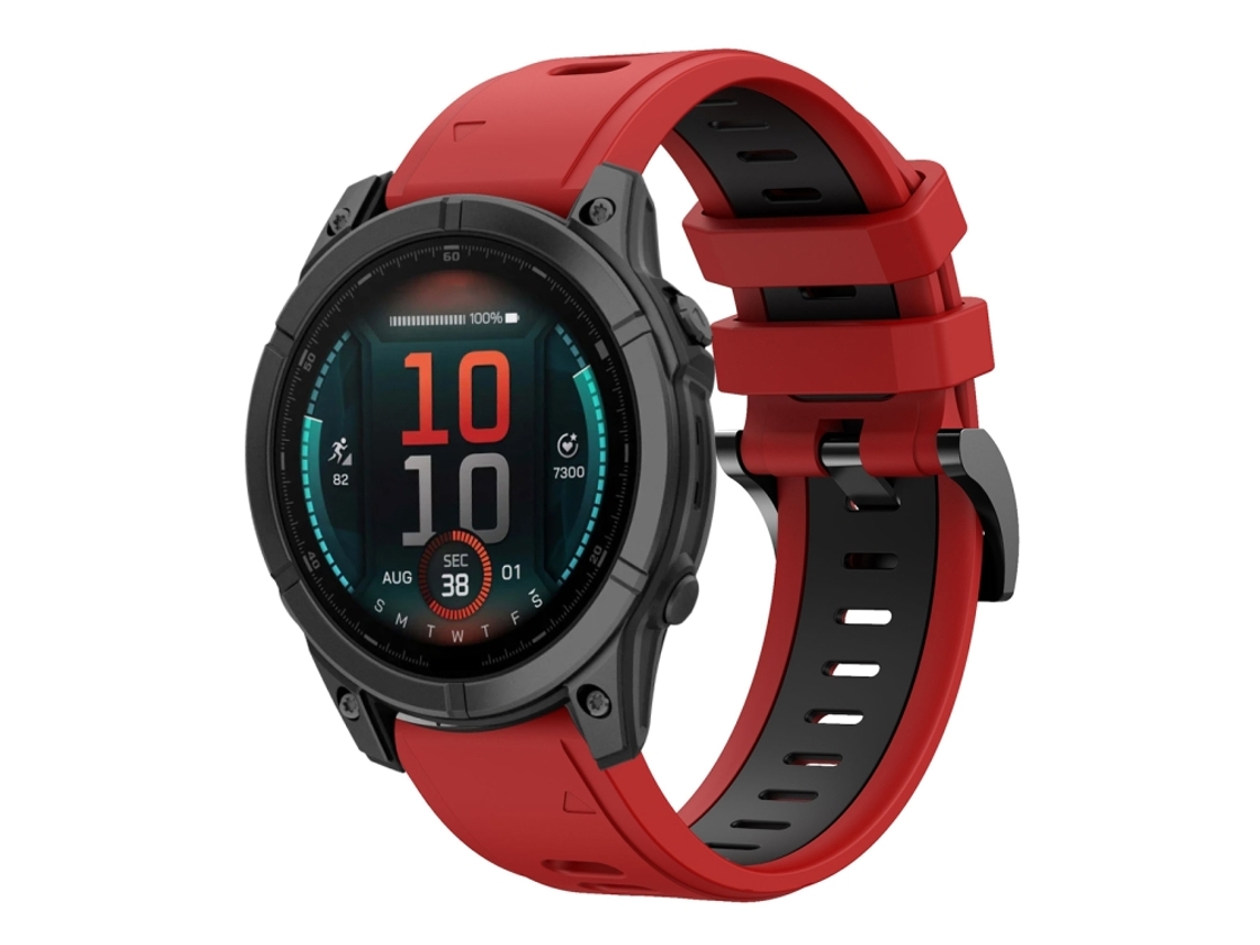 Bracelete Para Garmin Fenix E (47mm) - Silicone Esportivo - Duas Cores (22mm) Vermelho + Preto