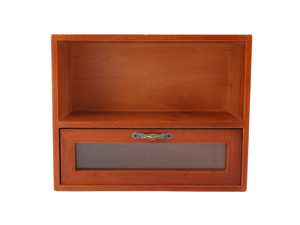 Organizador De Escritorio De Madera Maciza Con Cajón Transparente Para Almacenamiento Y Exhibición En La Cocina, Sala De Estar Y Dormitorio.