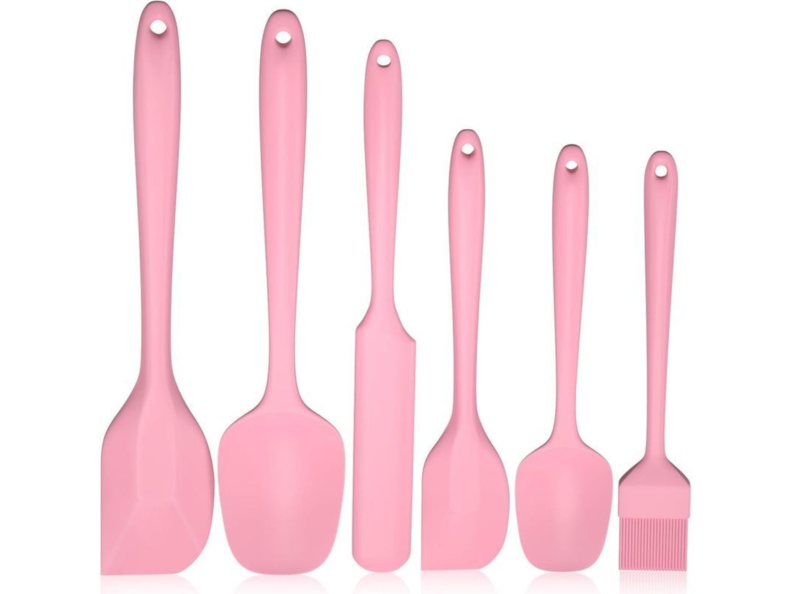 Juego de 6 espátulas de cocina de silicona, resistentes al calor, aprobadas por la FDA, antiadherentes (rosa)