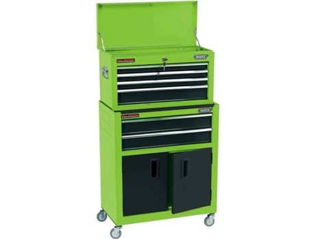 Draper Tools Armario y caja herramientas ruedas verde 61,6x33x99,8cm