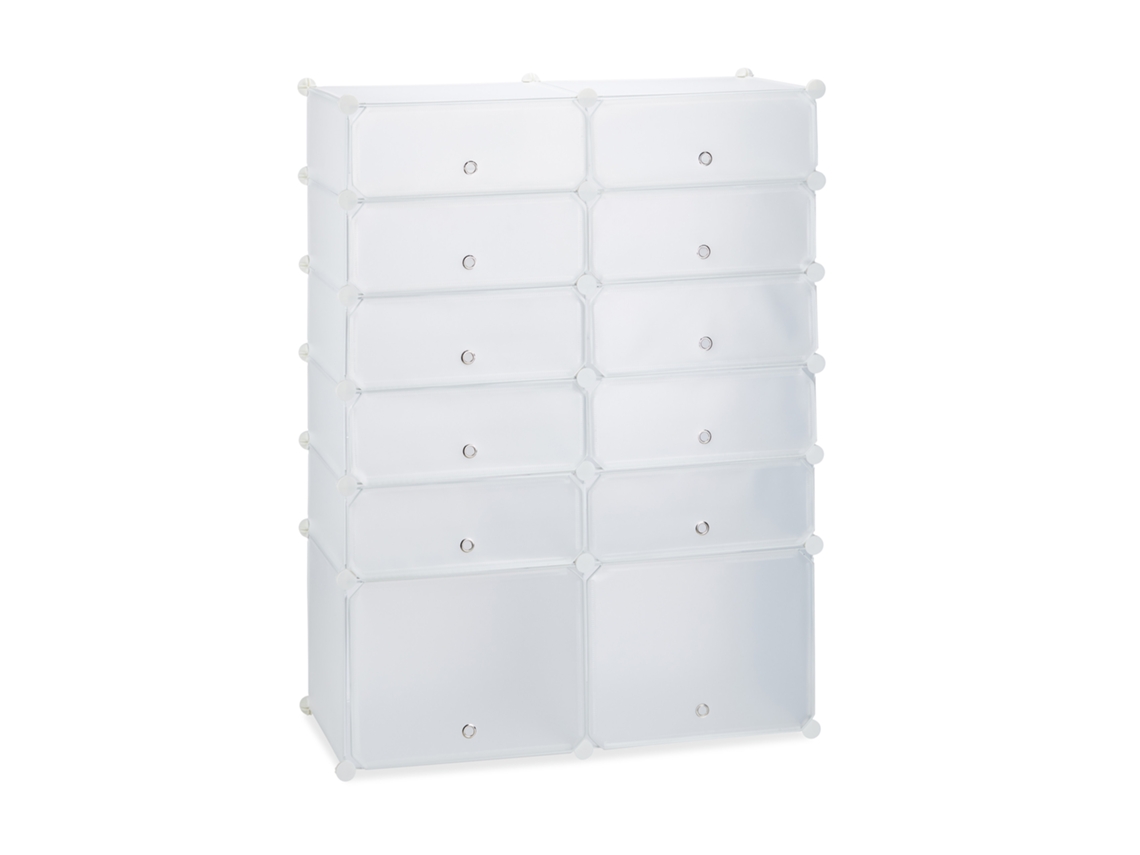 Relaxdays Zapatero Modular Con 12 Compartimentos, Plástico, Blanco, 125 X 94 X 37 Cm