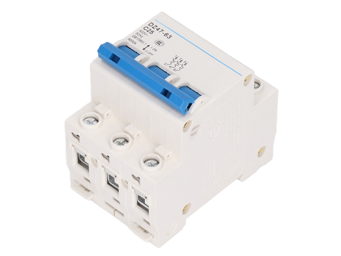 Disyuntor De Circuito Miniatura 3p 25a Montaje En Rail Din Protector De Cortocircuito 400v 6000a