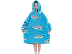 Manta Con Capucha, Pijama Infantil De Lana De Cordero, Manta Ponible Adecuada Para Niños De 6 A 10 Años (tiburón) Cuich