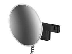 Espejo de afeitado y maquillaje EMCO LED, modelo de pared, brazo de doble articulación, 5 aumentos, redondo, cable en espiral y enchufe
