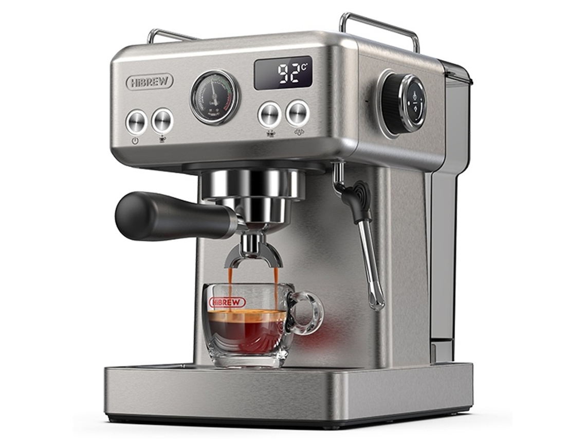Cafetera Espresso Hibrew H10a, programable, temperatura y volumen de taza regulables, limpiador a vapor para espumador de leche.