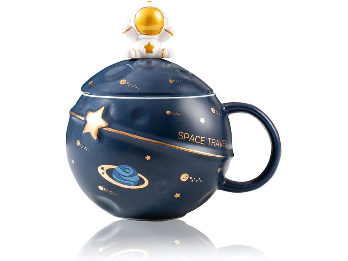 2026-33452-taza De Cerámica Astronauta Con Diseño Estampado Espacial, Taza De Café Cute Azul Oscuro