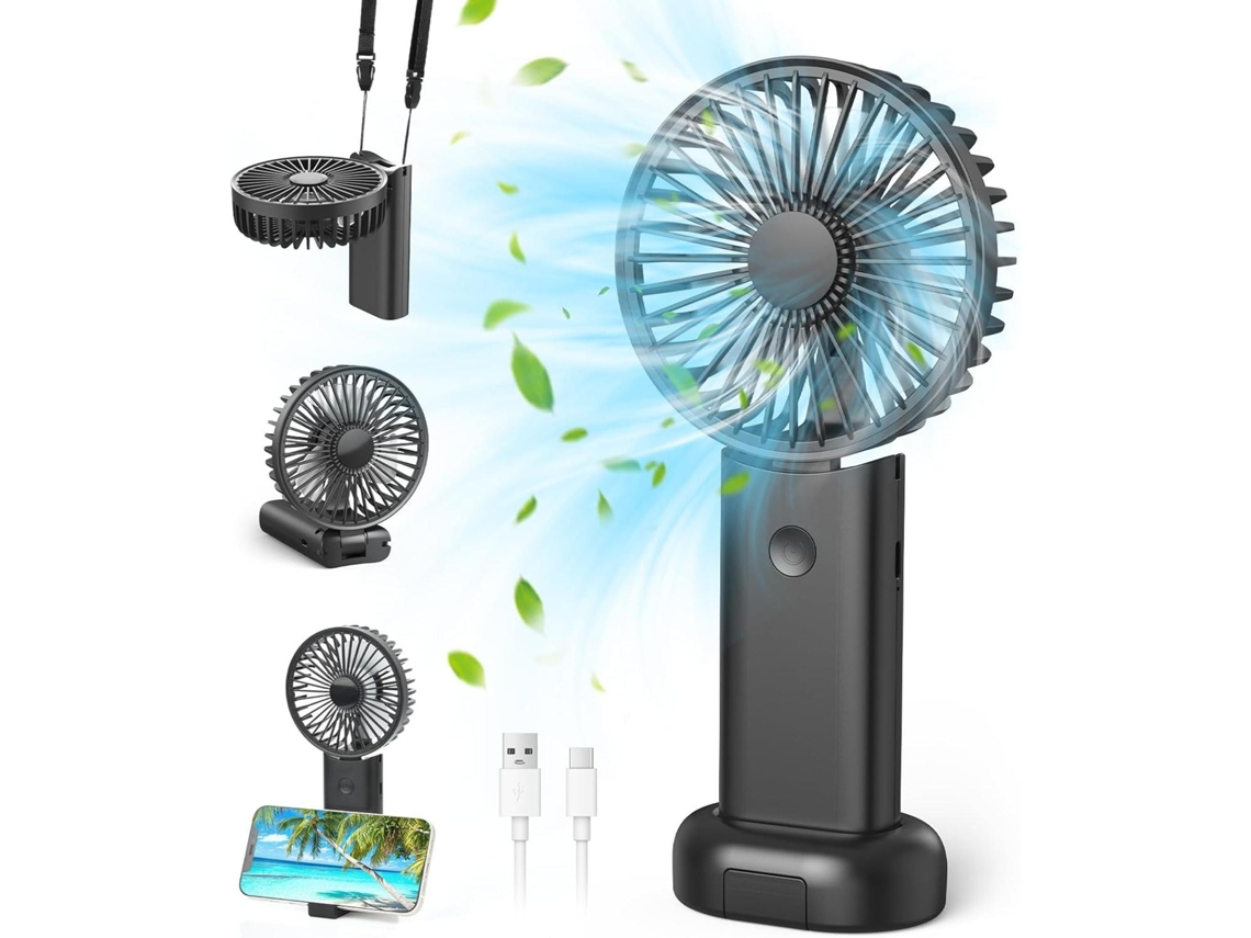 Ventilador mini USB recargable (negro), 3 velocidades ajustables, ventilador de escritorio plegable