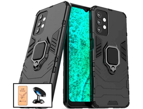 Kit Funda Magnetic Lux, Cristal Templado CeramicGlass Full Cover y Soporte Magnético de Coche Samsung Galaxy A52s 5G PHONECARE Negro
