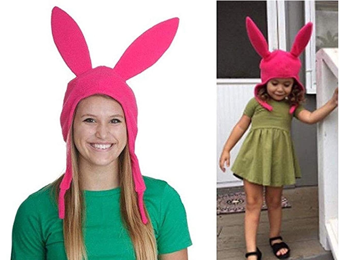 Gorro Bombero Bob Bitz y Bob Orejas de Conejo Rosa Estilo Adulto