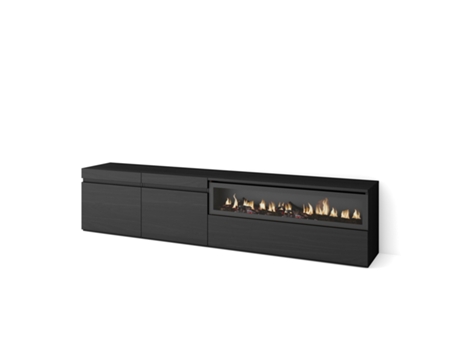 Mueble TV Televisión 200x45x35cm Para TV hasta 80 Chimenea eléctrica Negro