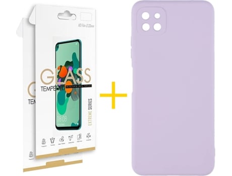 Funda y Protector 2x de Vidrio Samsung Galaxy A22 5G SKYHE Silicona Líquida Lila