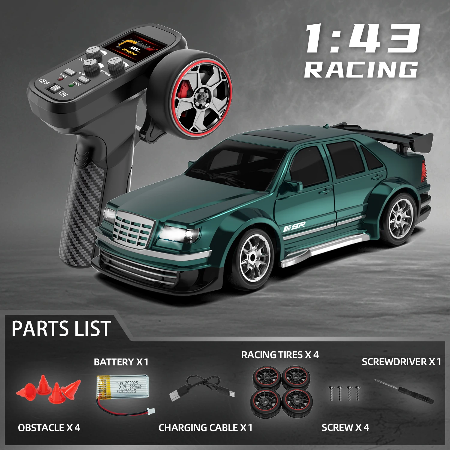 (fqd17 Verde Oscuro) Coche De Derrape Con Control Remoto, Tracción En Las Cuatro Ruedas, Escala 1:43, Con Giroscopio