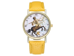 Reloj De Cuarzo Con Correa De Cuero Y Esfera Sagitario (amarilla)